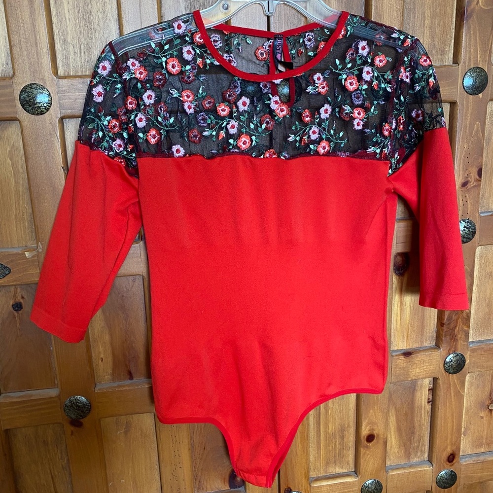 Red Bodysuit with Flower Detail